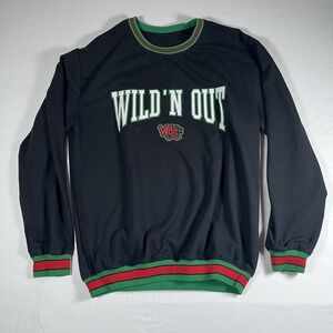 Wild 'N Out Black Cotton Knit Crew Neck Pullover Sweatshirt M Embroidered Trim
